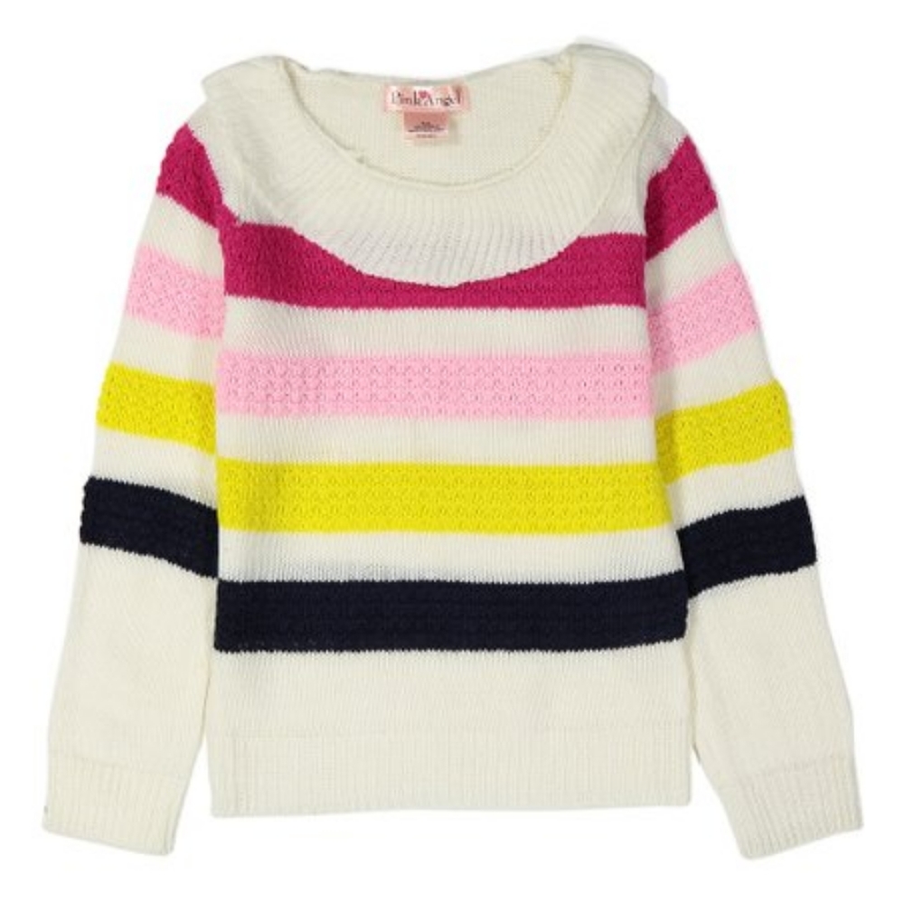 PINK ANGEL Girl White Stripe Sweater- Size 7-8 NWT